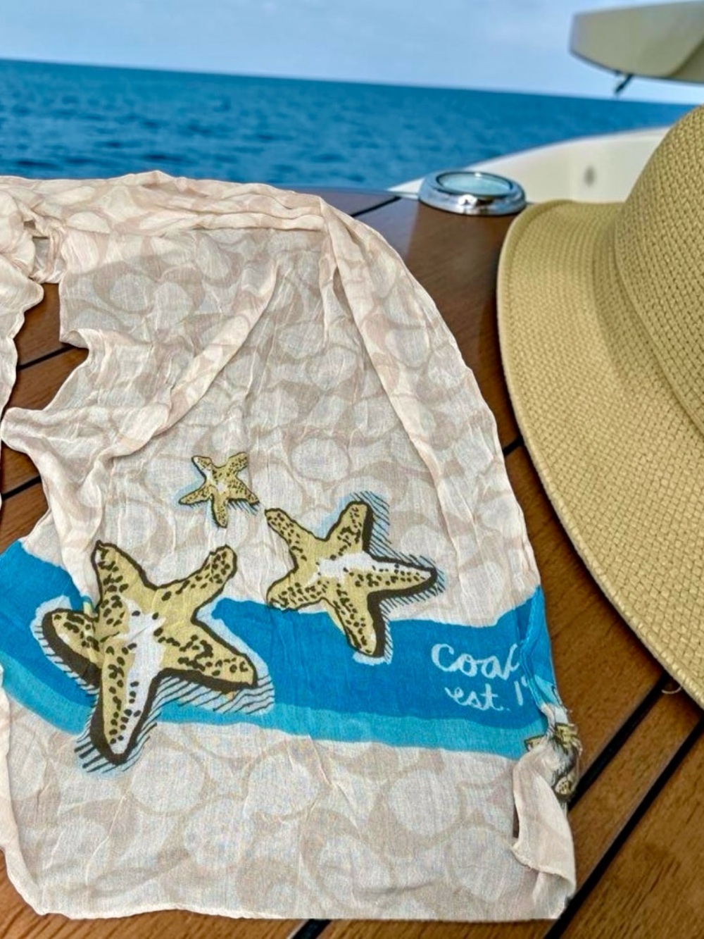 COACH Starfish Scarf Ltd Ed Coastal Print Est. 1941 Nautical Beach Wrap